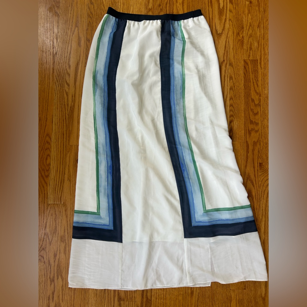 Calypso St. Barth White Maxi Skirt with Blue and Green Stripe Detail